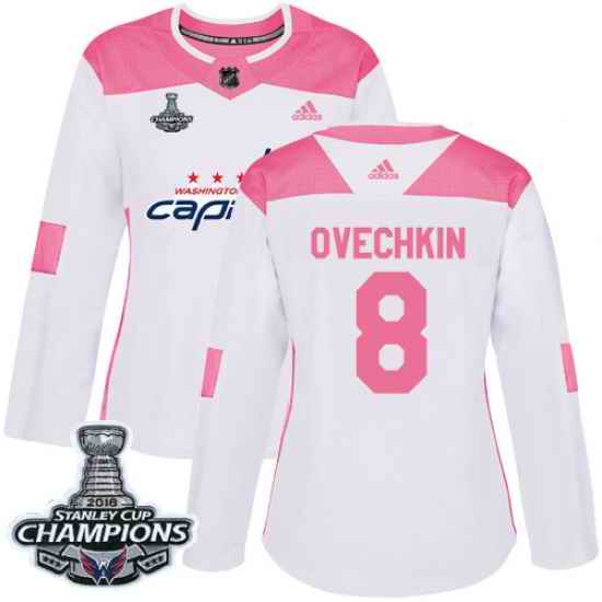 Adidas Capitals #8 Alex Ovechkin White Pink Authentic Fashion Stanley Cup Final Champions Womens Stitched NHL Jersey